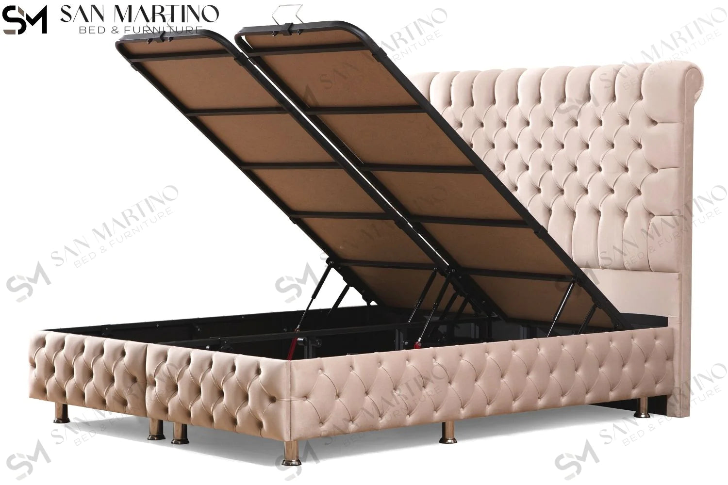 Lit double coffre en Velours – LUNA BEIGE