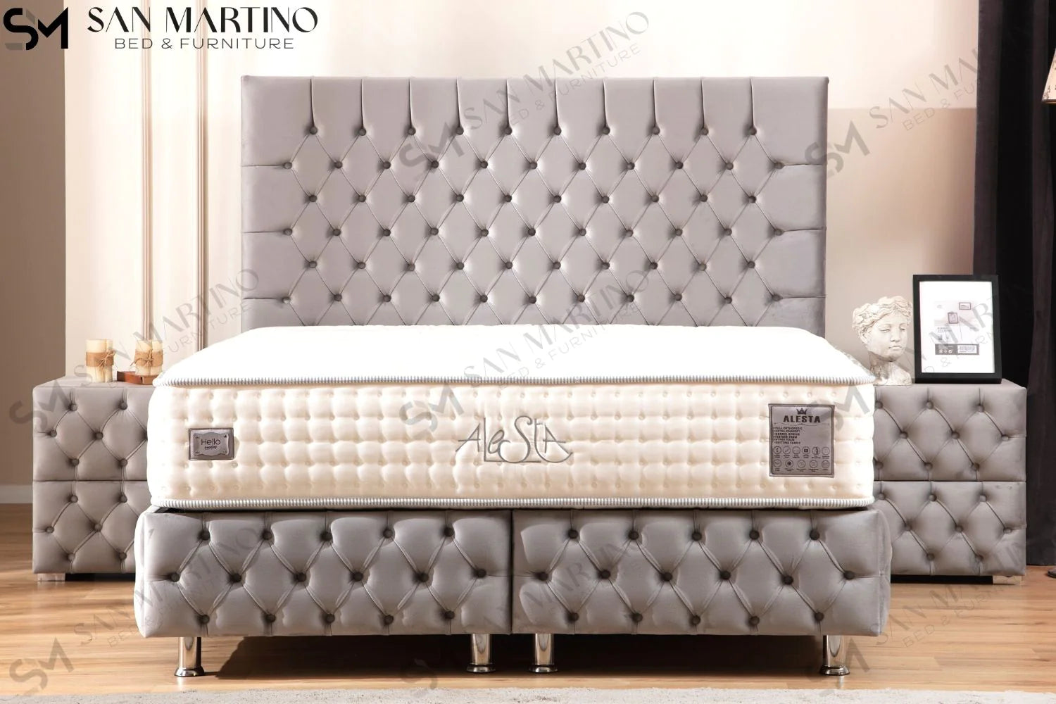 Lit double coffre en Velours – LAGOS GRIS