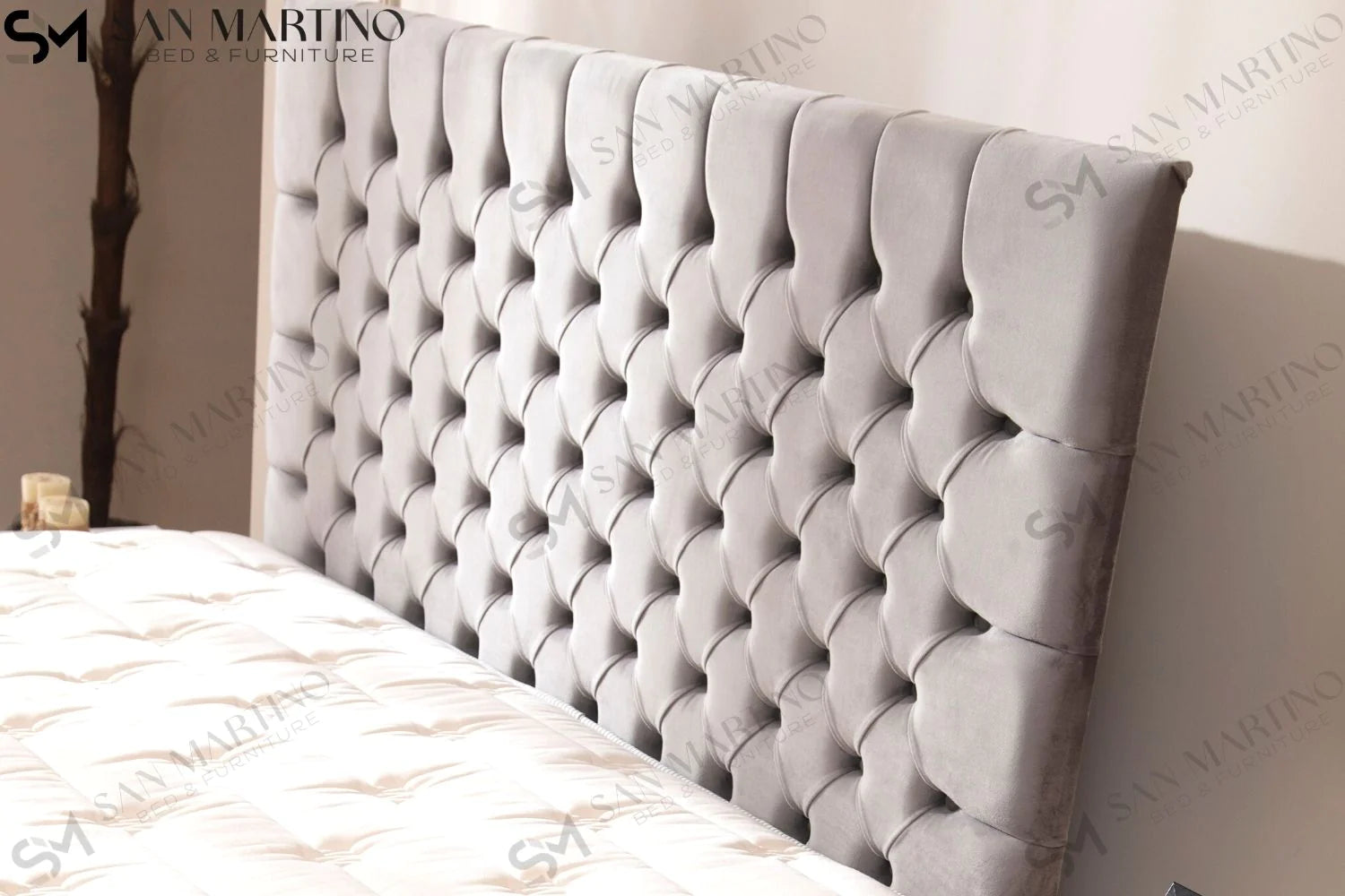 Lit double coffre en Velours – LAGOS GRIS