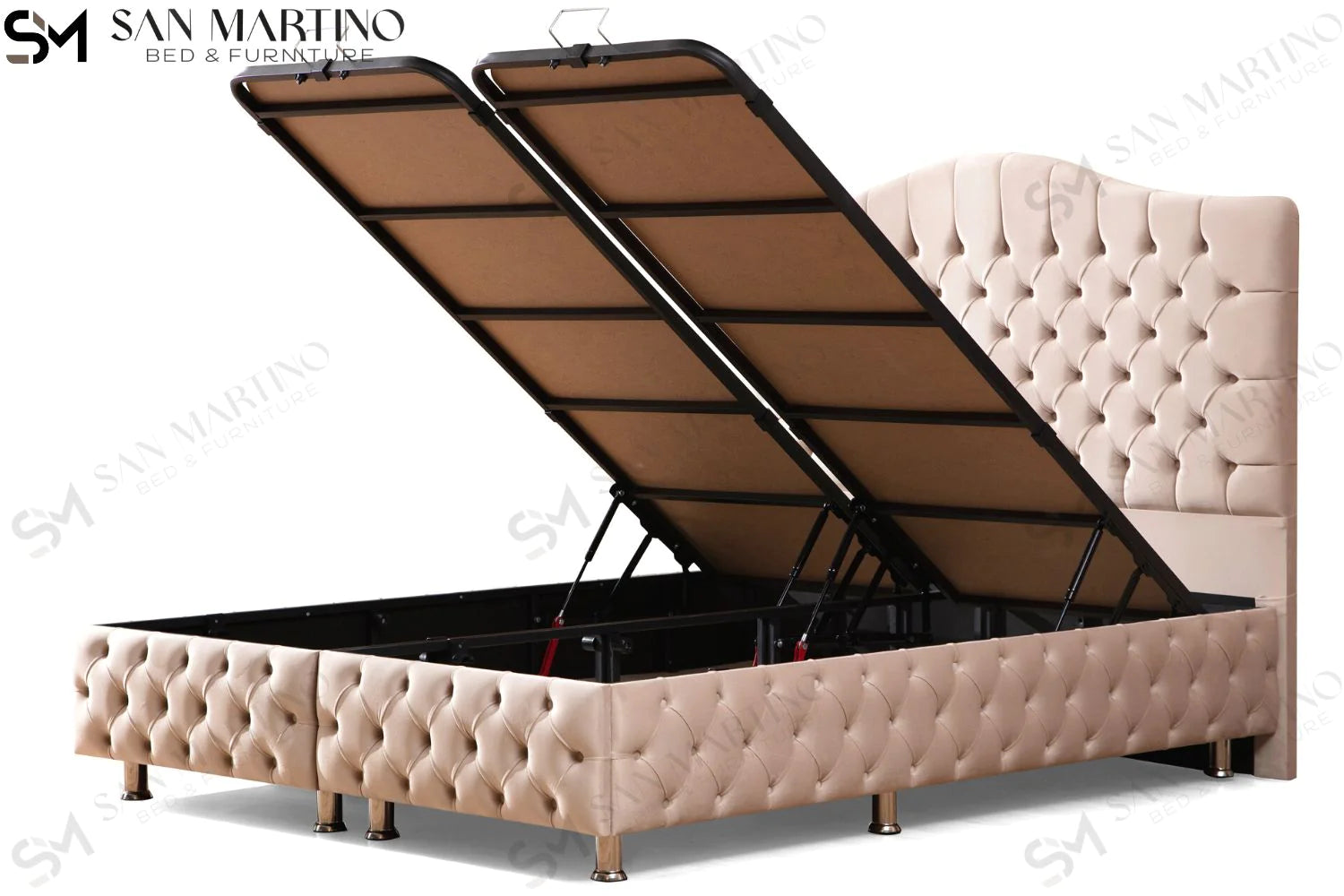 Lit double coffre en Velours – PARIS BEIGE