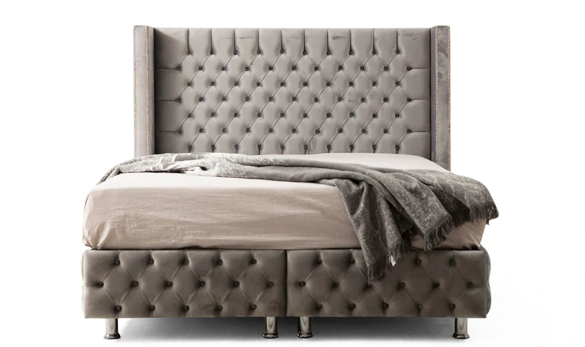 Lit double coffre en Velours – COFFRE GRIS